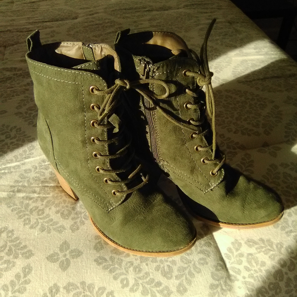 Olive green suede boots